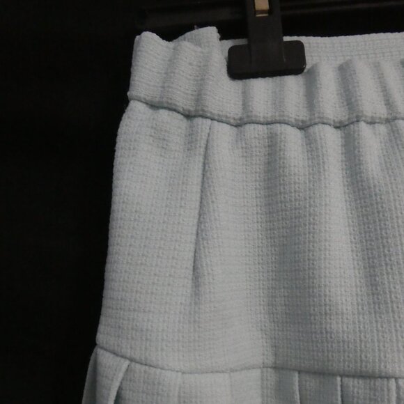 Textured Light Blue Lined Pleated Skirt | size 36 | Button and Zip Side Closure - Picture 10 of 15